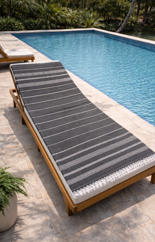 Çizgili %100 Pamuk 90x180 cm Peştemal Plaj Banyo Havlusu Siyah