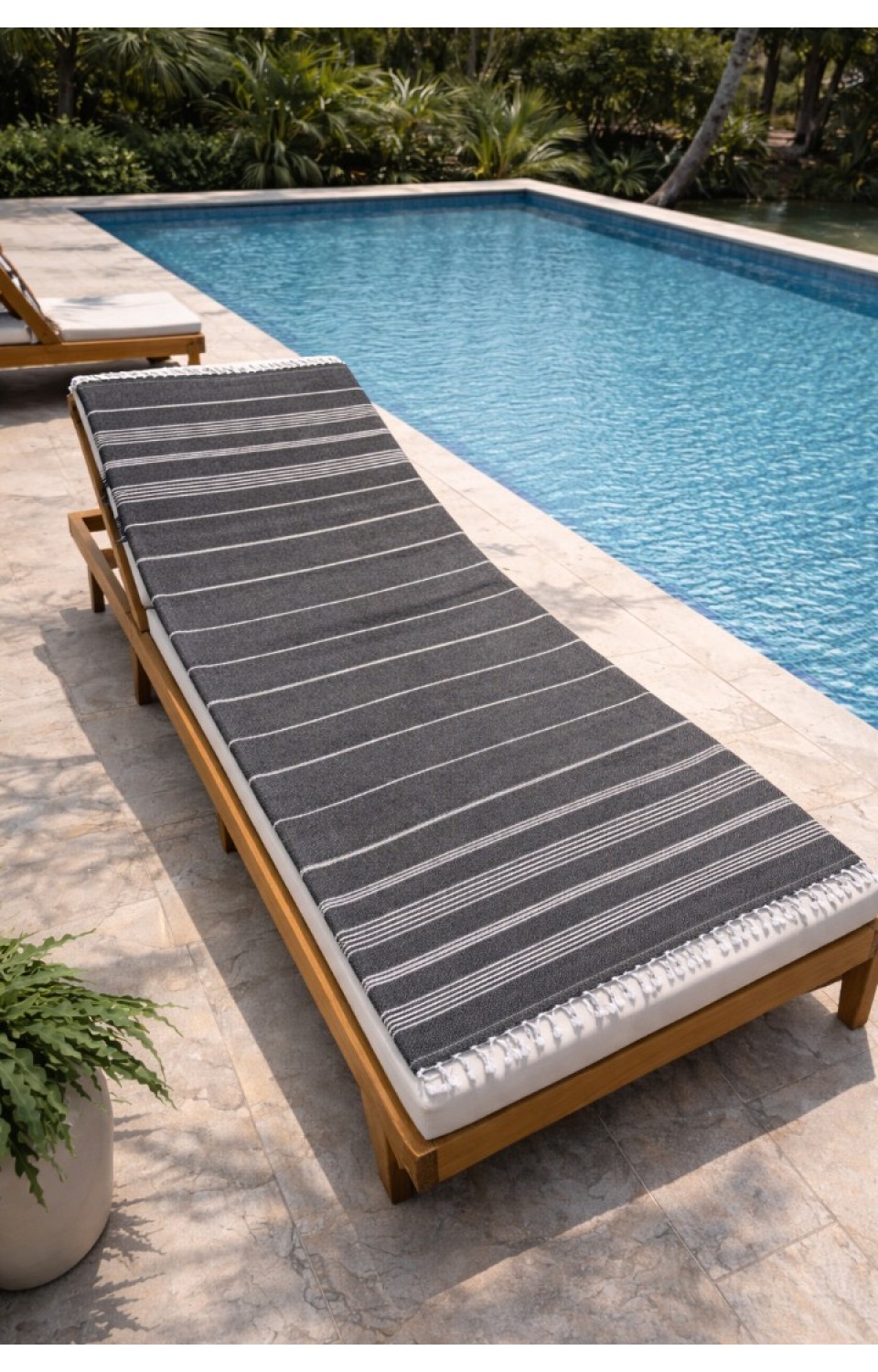 Çizgili %100 Pamuk 90x180 cm Peştemal Plaj Banyo Havlusu Siyah