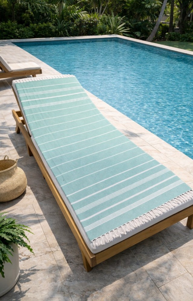 Çizgili %100 Pamuk 90x180 cm Peştemal Plaj Banyo Havlusu Su Yeşili