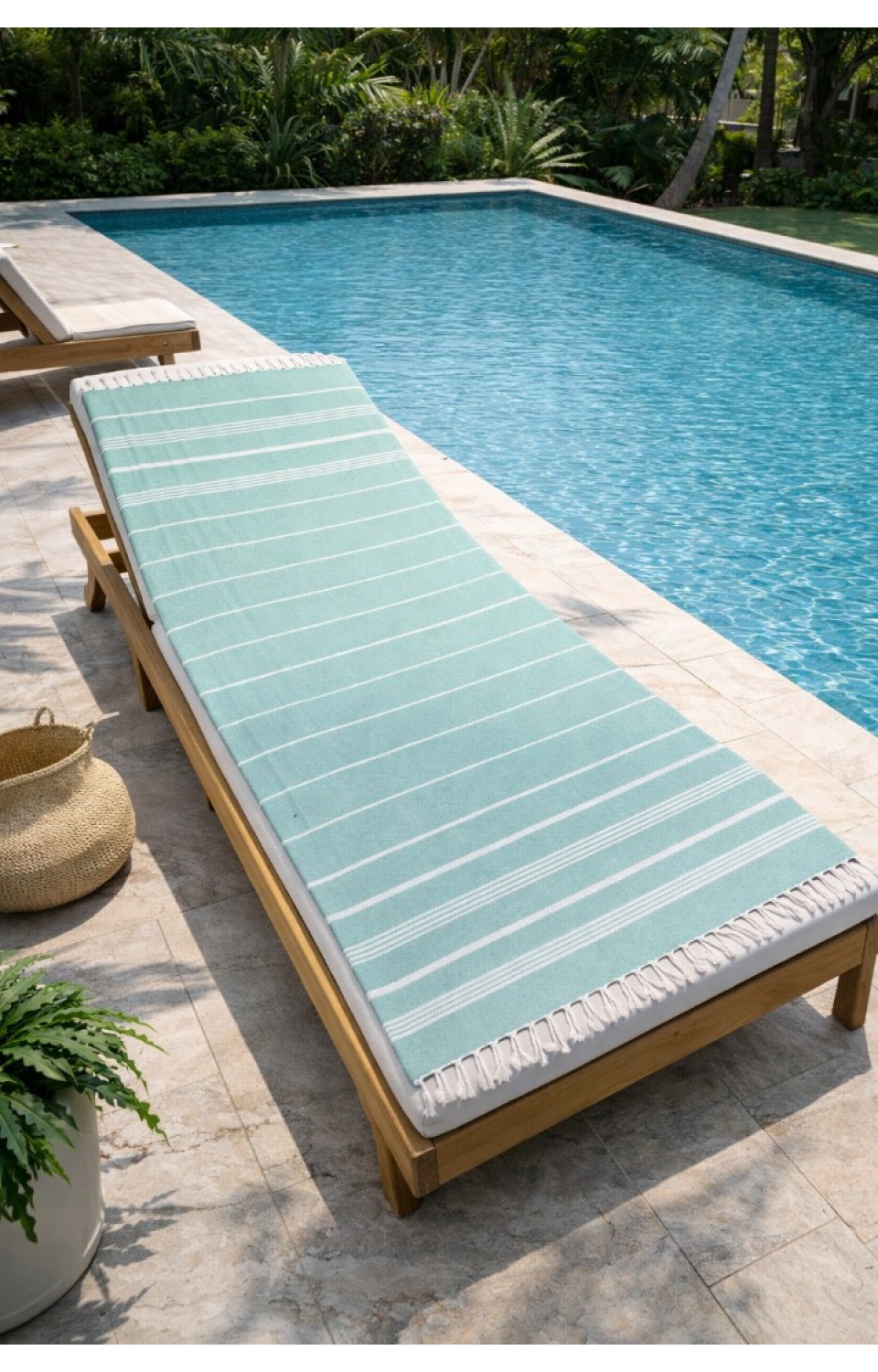 Çizgili %100 Pamuk 90x180 cm Peştemal Plaj Banyo Havlusu Su Yeşili