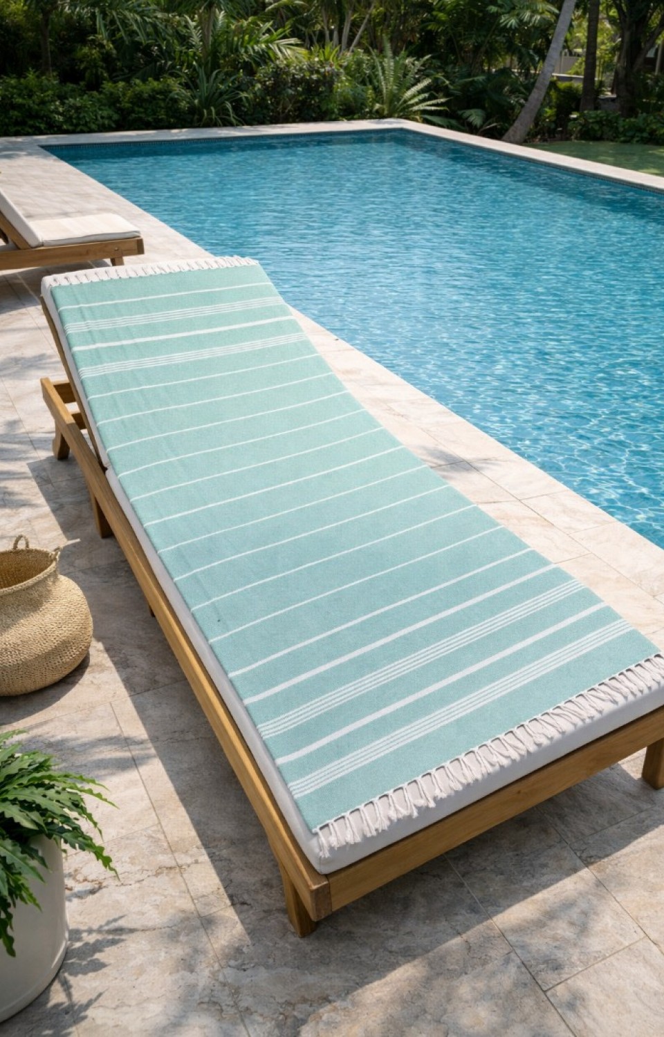 Çizgili %100 Pamuk 90x180 cm Peştemal Plaj Banyo Havlusu Su Yeşili