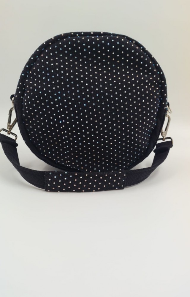 Taş İşlemeli Yuvarlak Özel Tasarım Denim Çanta