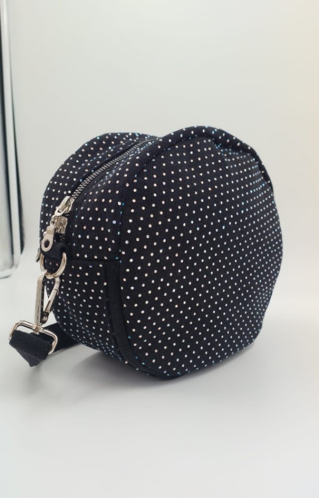 Taş İşlemeli Yuvarlak Özel Tasarım Denim Çanta