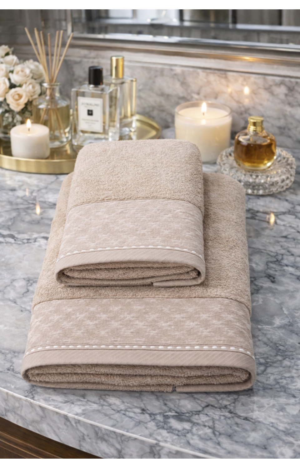 Yüksek Su Emici Microcotton İplik 1 Adet 50x90cm 1 Adet 70x140 cm Havlu Seti Açık Kahve