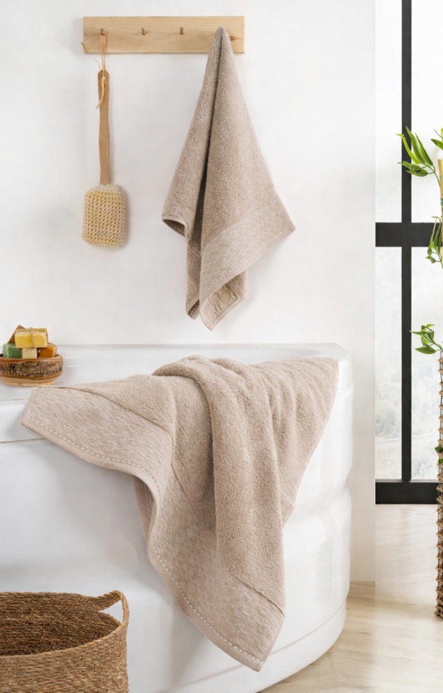 Yüksek Su Emici Microcotton İplik 1 Adet 50x90cm 1 Adet 70x140 cm Havlu Seti Açık Kahve