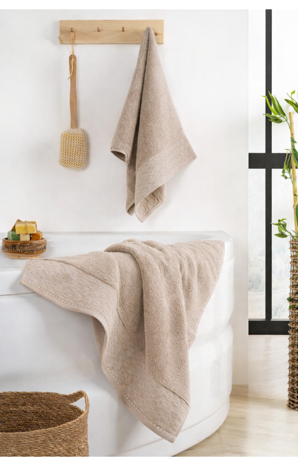 Yüksek Su Emici Microcotton İplik 1 Adet 50x90cm 1 Adet 70x140 cm Havlu Seti Açık Kahve