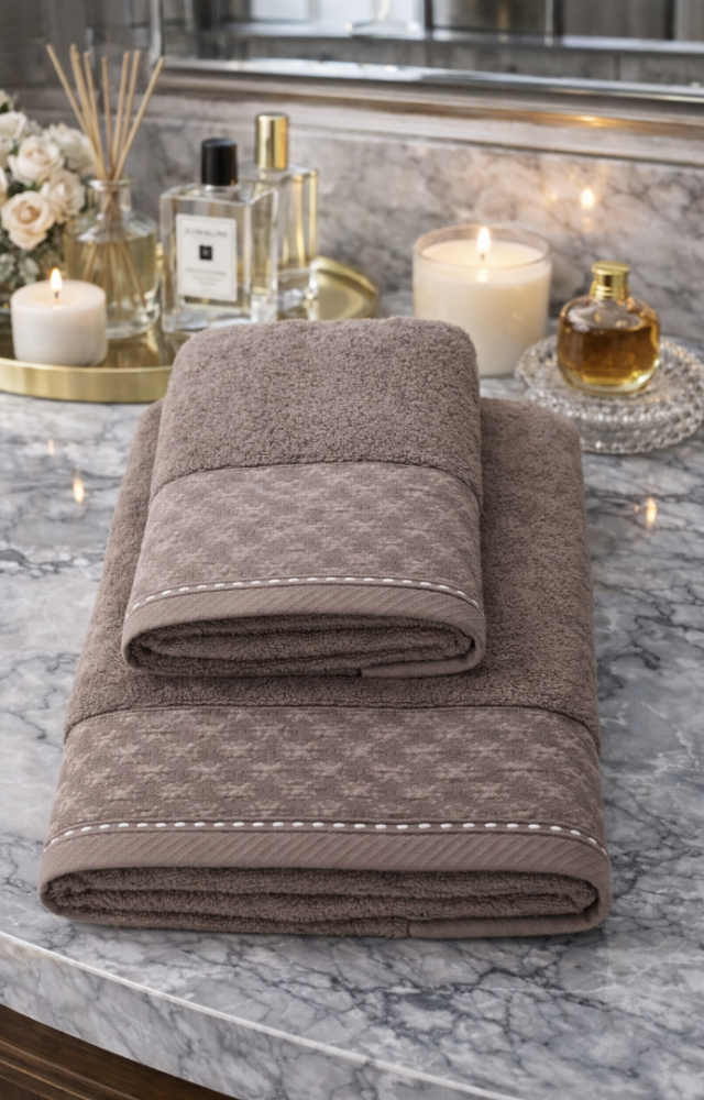 Yüksek Su Emici Microcotton İplik 1 Adet 50x90cm 1 Adet 70x140 cm Havlu Seti Kahverengi