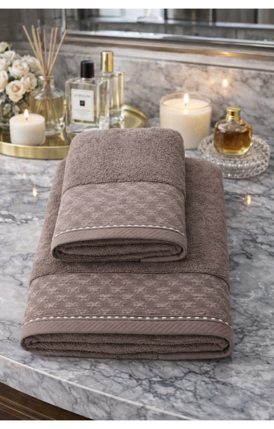 Yüksek Su Emici Microcotton İplik 1 Adet 50x90cm 1 Adet 70x140 cm Havlu Seti Kahverengi