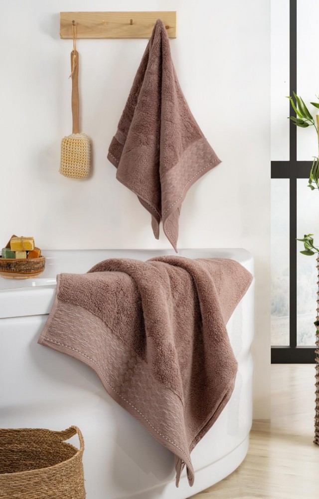 Yüksek Su Emici Microcotton İplik 1 Adet 50x90cm 1 Adet 70x140 cm Havlu Seti Kahverengi