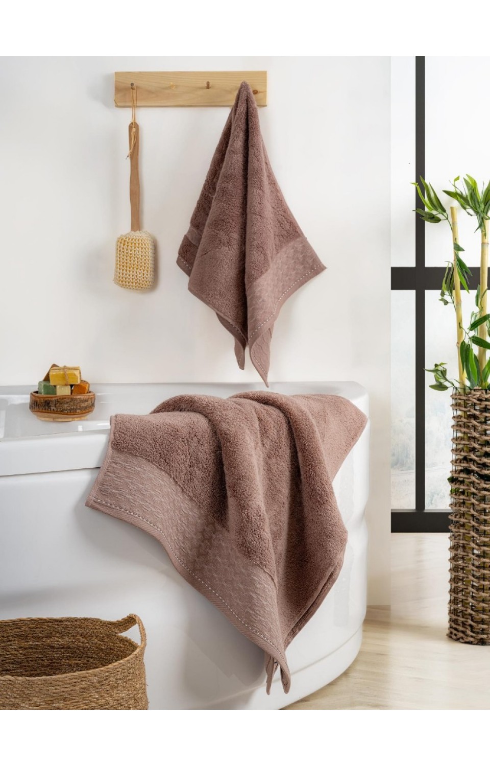 Yüksek Su Emici Microcotton İplik 1 Adet 50x90cm 1 Adet 70x140 cm Havlu Seti Kahverengi