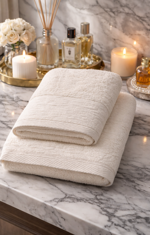 Yüksek Su Emici Microcotton İplik 1 Adet 50x90cm 1 Adet 70x140 cm Havlu Seti Krem