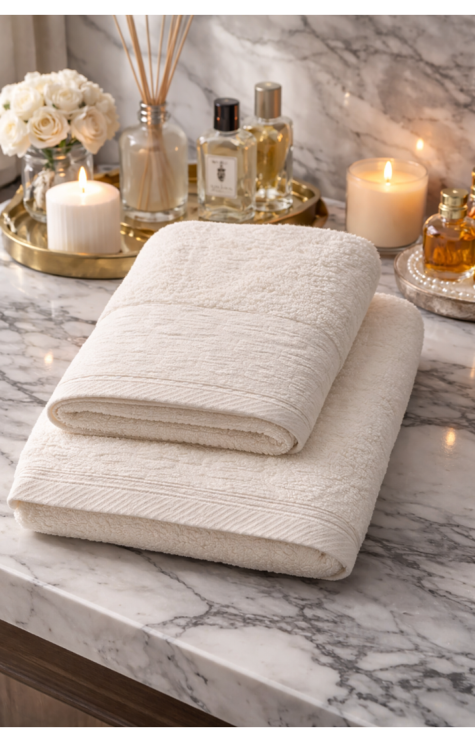 Yüksek Su Emici Microcotton İplik 1 Adet 50x90cm 1 Adet 70x140 cm Havlu Seti Krem