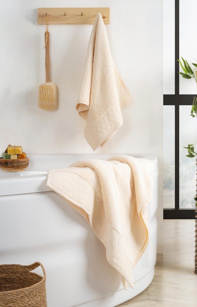 Yüksek Su Emici Microcotton İplik 1 Adet 50x90cm 1 Adet 70x140 cm Havlu Seti Krem
