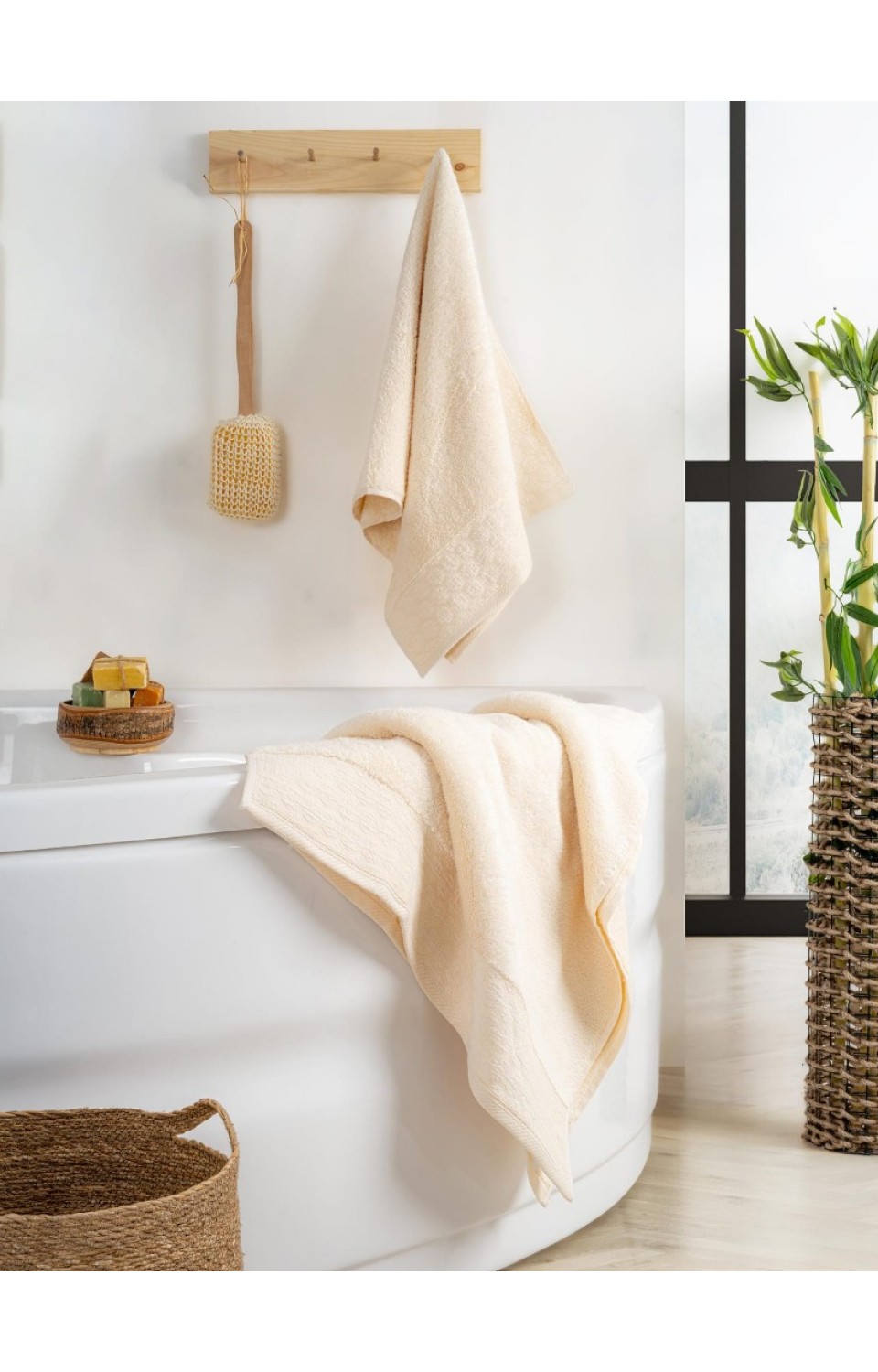 Yüksek Su Emici Microcotton İplik 1 Adet 50x90cm 1 Adet 70x140 cm Havlu Seti Krem