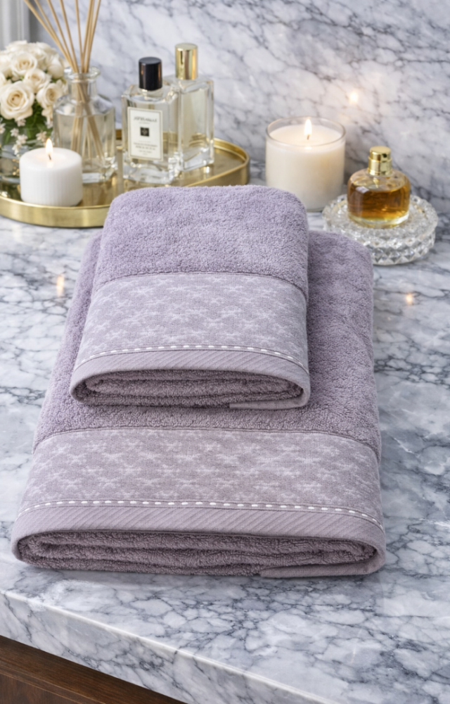 Yüksek Su Emici Microcotton İplik 1 Adet 50x90cm 1 Adet 70x140 cm Havlu Seti Lila