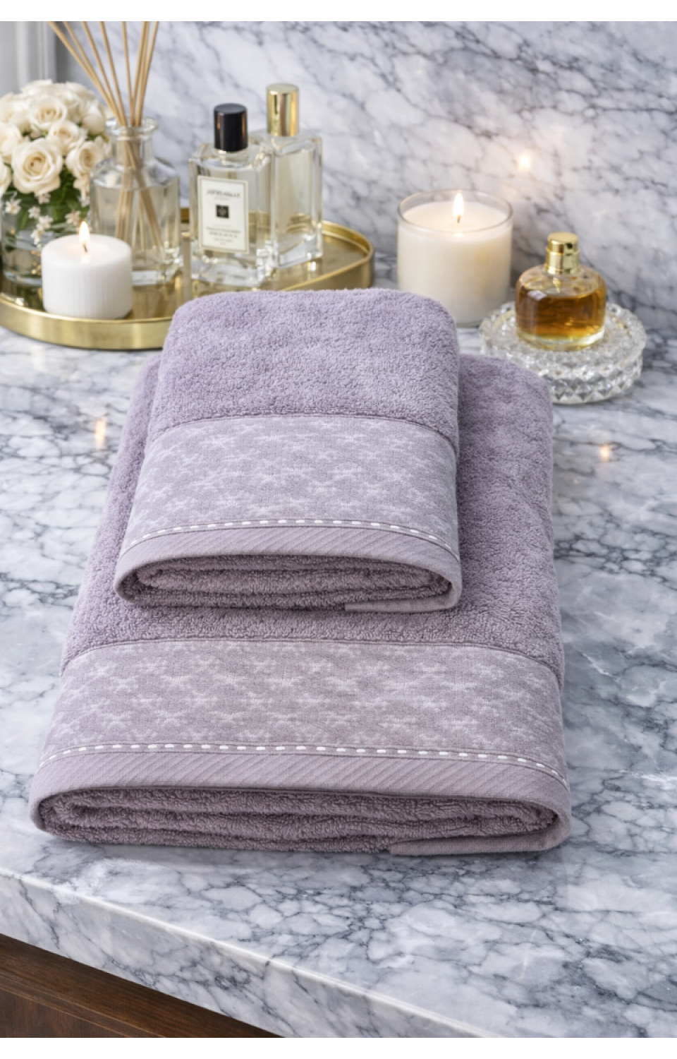 Yüksek Su Emici Microcotton İplik 1 Adet 50x90cm 1 Adet 70x140 cm Havlu Seti Lila