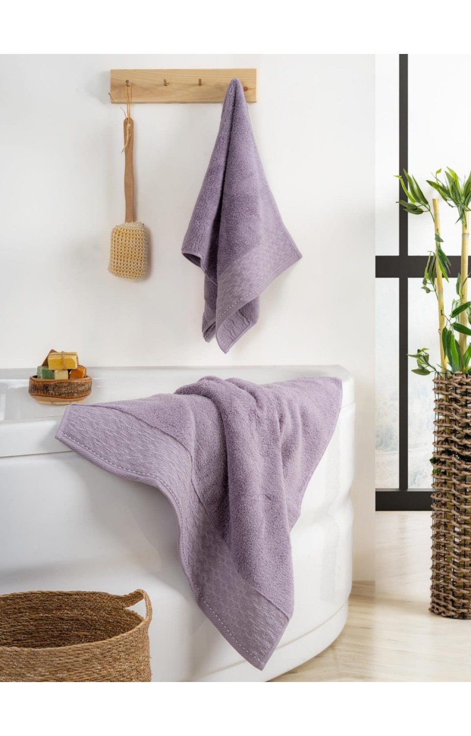 Yüksek Su Emici Microcotton İplik 1 Adet 50x90cm 1 Adet 70x140 cm Havlu Seti Lila