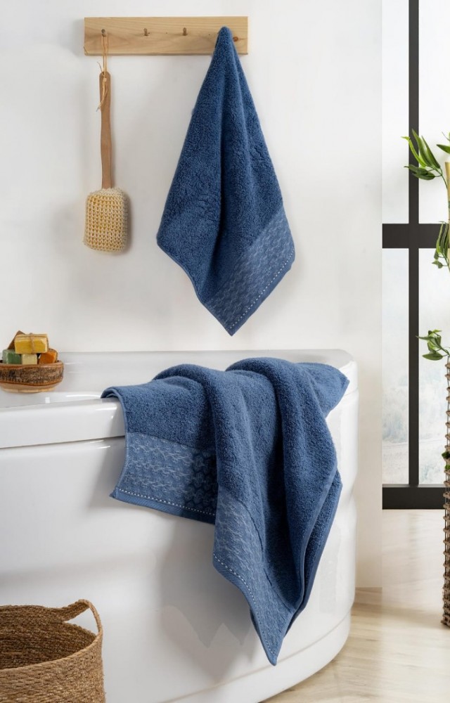 Yüksek Su Emici Microcotton İplik 1 Adet 50x90cm 1 Adet 70x140 cm Havlu Seti Mavi