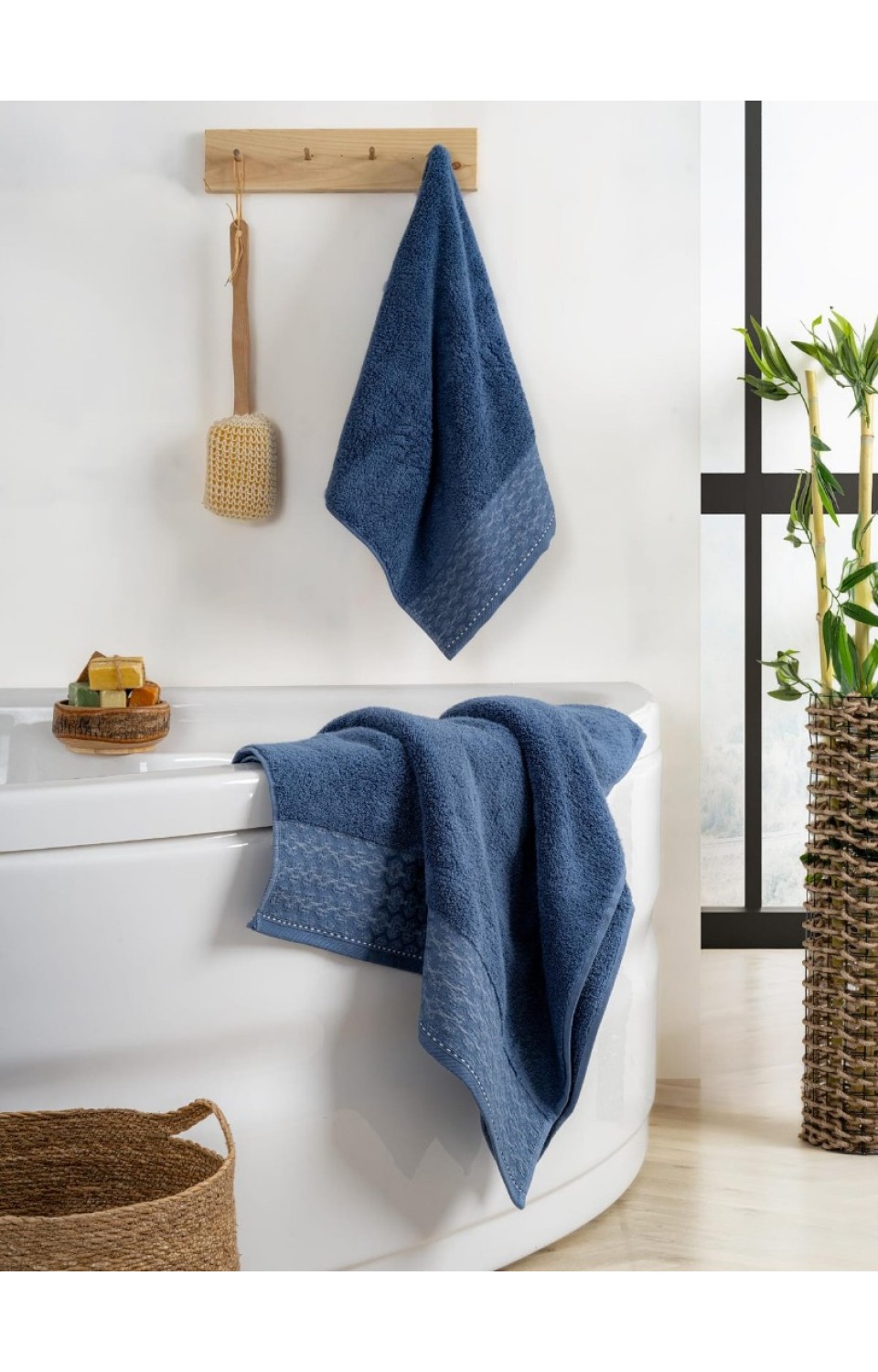 Yüksek Su Emici Microcotton İplik 1 Adet 50x90cm 1 Adet 70x140 cm Havlu Seti Mavi