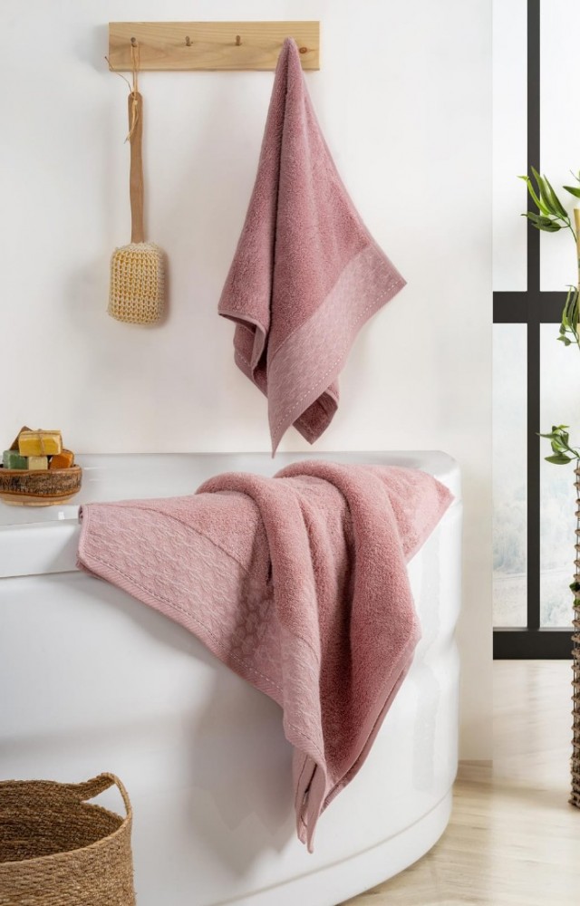 Yüksek Su Emici Microcotton İplik 1 Adet 50x90cm 1 Adet 70x140 cm Havlu Seti Pembe