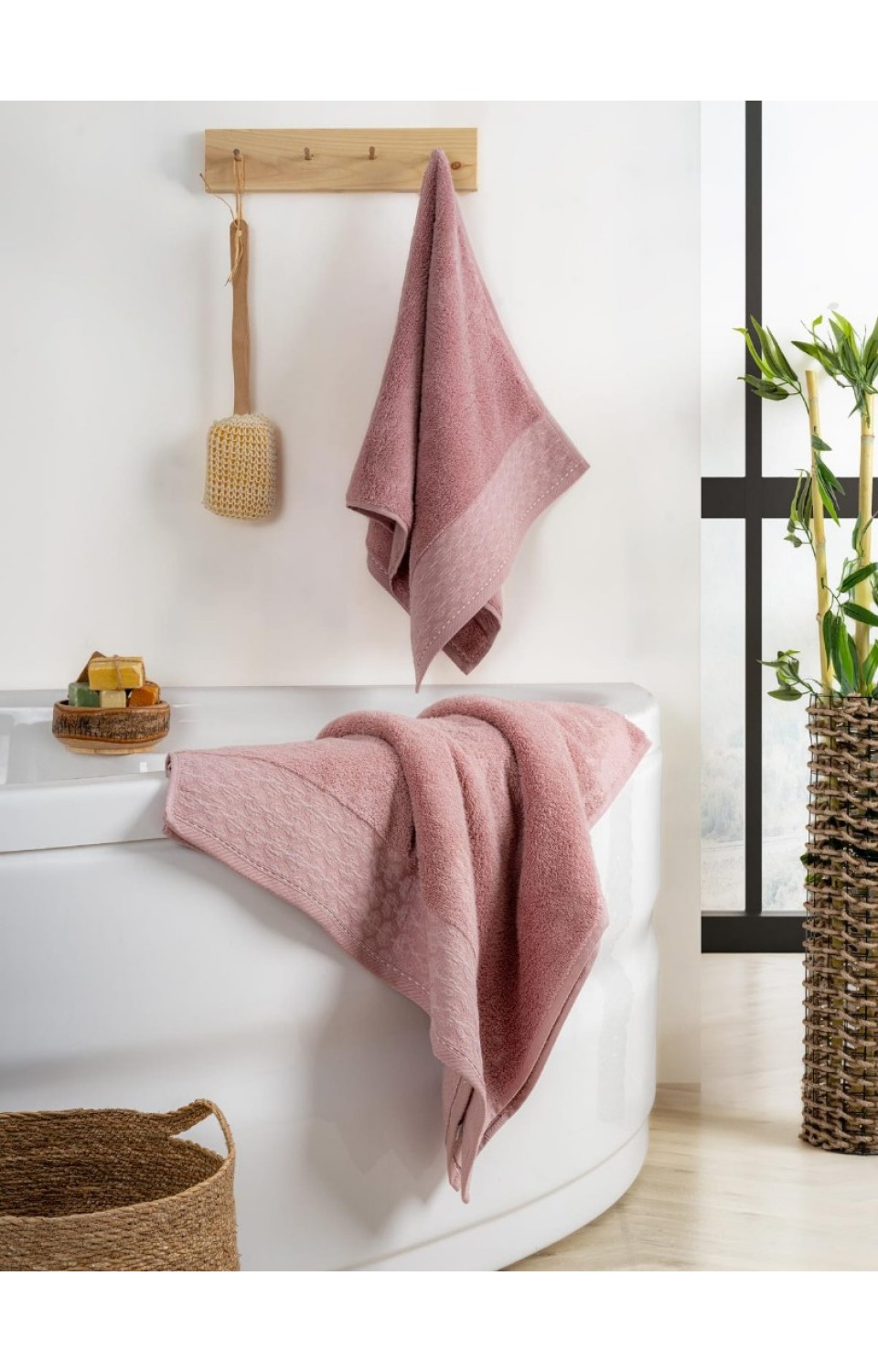 Yüksek Su Emici Microcotton İplik 1 Adet 50x90cm 1 Adet 70x140 cm Havlu Seti Pembe