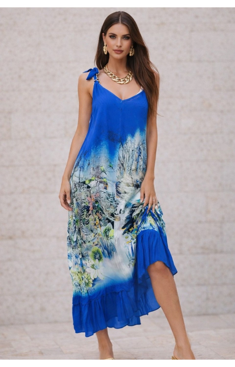 Kadın Otantik %100 viscon Dijital Baskılı Midi Boy Elbise