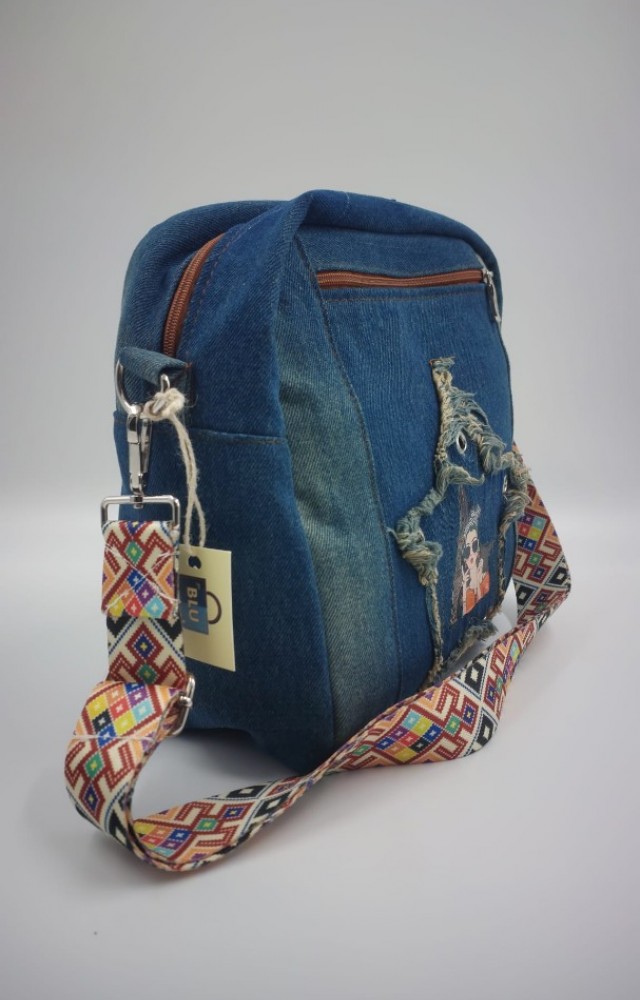 Etnik Desen Özel Tasarım Denim Çanta