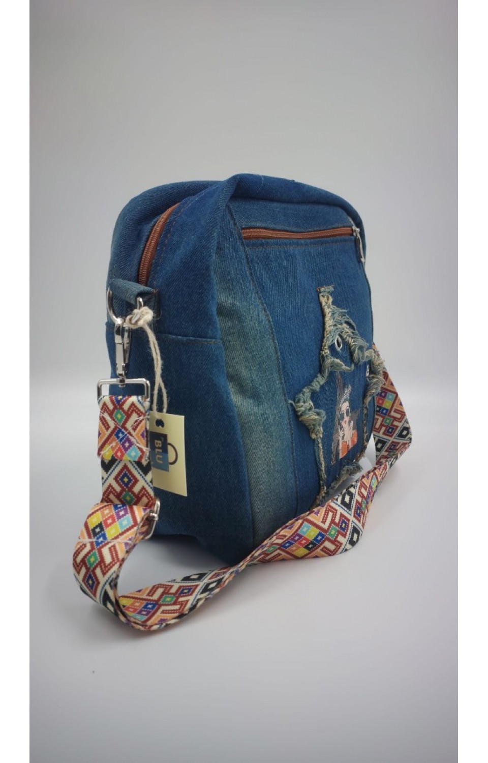 Etnik Desen Özel Tasarım Denim Çanta