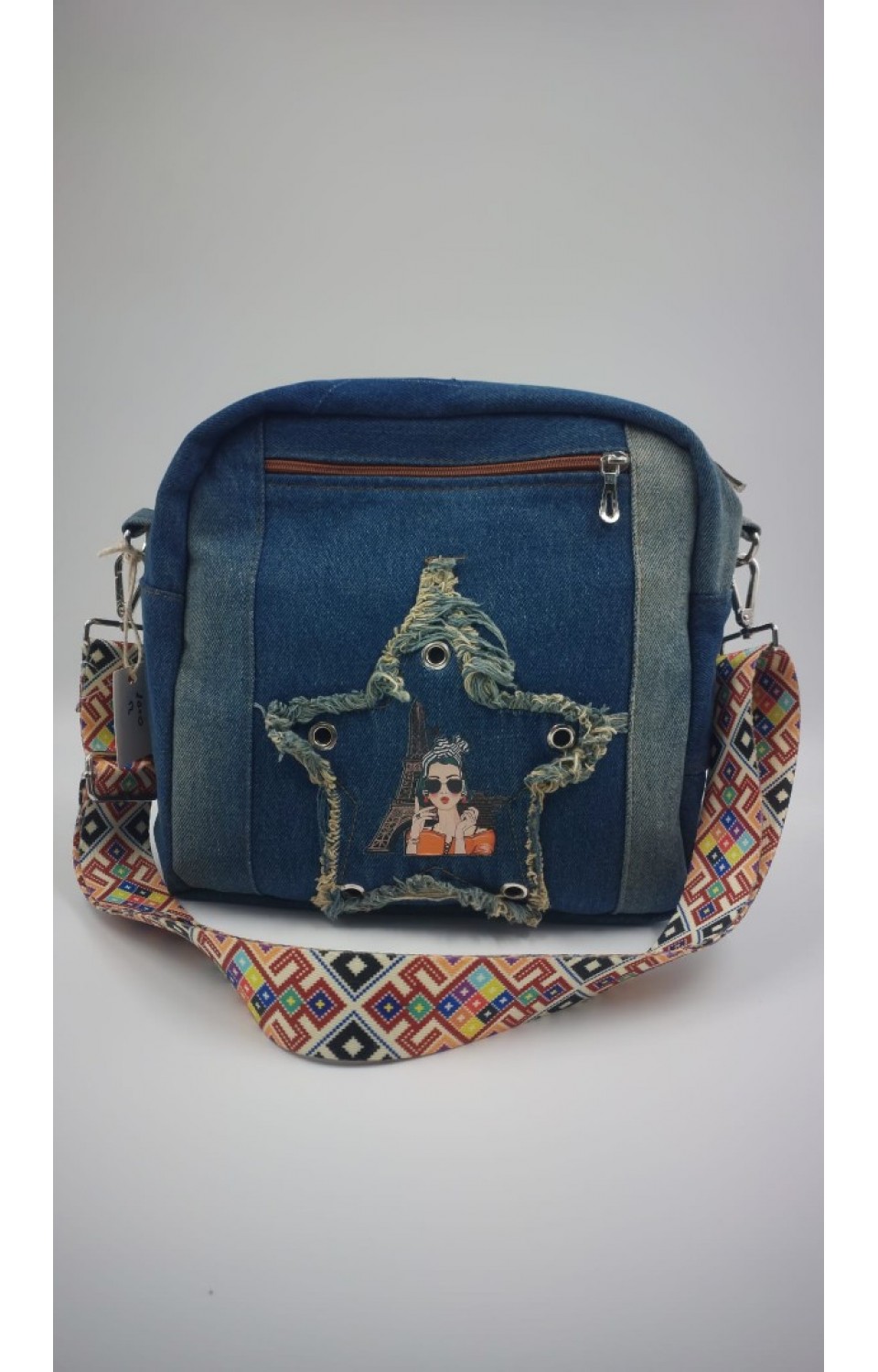 Etnik Desen Özel Tasarım Denim Çanta