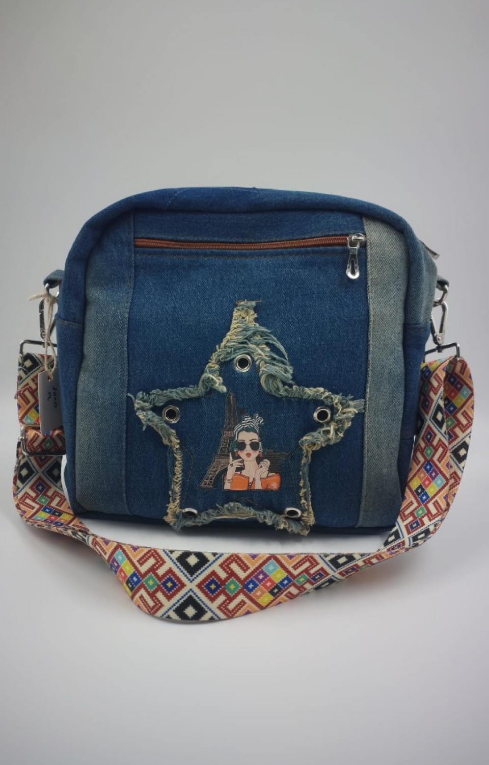 Etnik Desen Özel Tasarım Denim Çanta