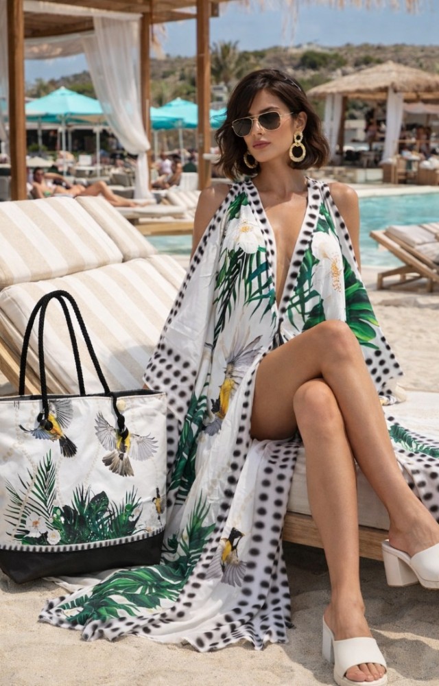 Kadın Yazlık Kimono Plaj Çantası Takım