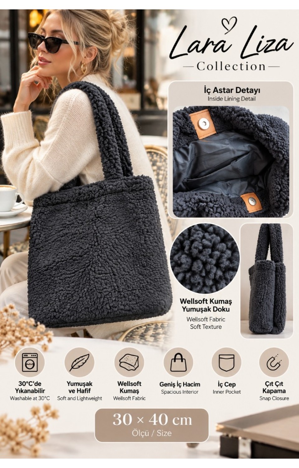 Wellsoft Yüksek Premium Kalite 40x35 cm Astarlı Çanta Siyah