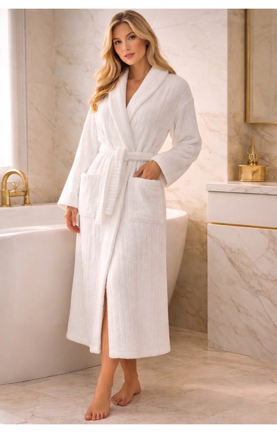 Fitilli Model Lüks Kalite Microcotton %100 Pamuk Unisex Kadın Erkek Beyaz Bornoz  