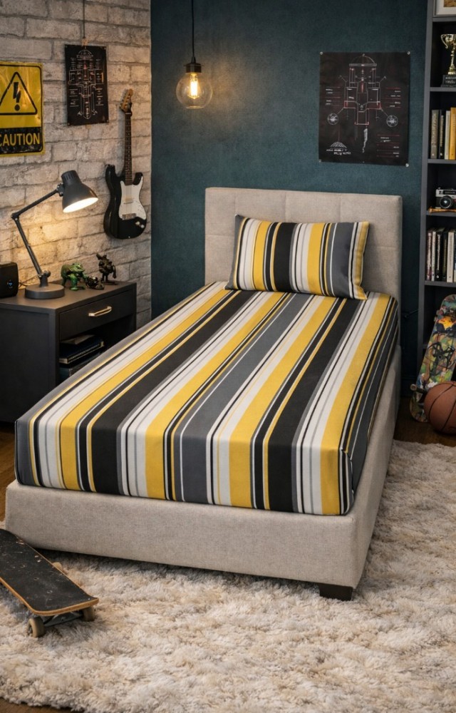 Çizgili 1 Adet Lastikli Çarşaf 1 Adet Yastık Kılıfı Penye Tek Kişilik Çarşaf Takımı