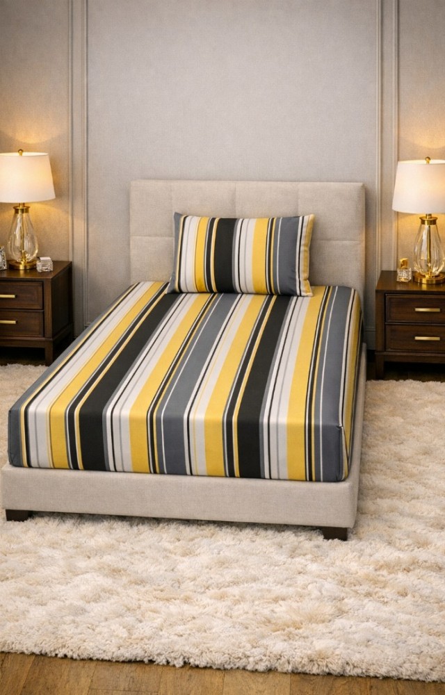 Çizgili 1 Adet Lastikli Çarşaf 1 Adet Yastık Kılıfı Penye Tek Kişilik Çarşaf Takımı