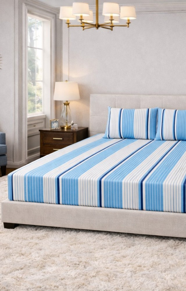 Çizgili 1 Adet Lastikli Çarşaf 2 Adet Yastık Kılıfı Penye Çift Kişilik Çarşaf Takımı