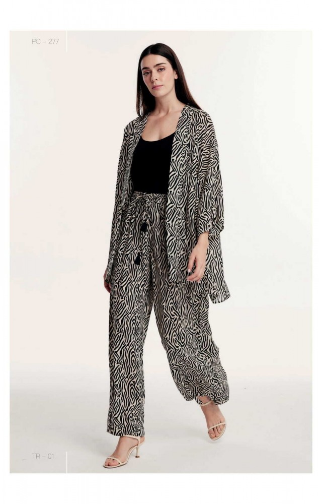 Beli Lastikli Bağlamalı Geniş Paça Pantalon Truvakar Kol Önü Açık Gömlek Kadın Yazlık Takım