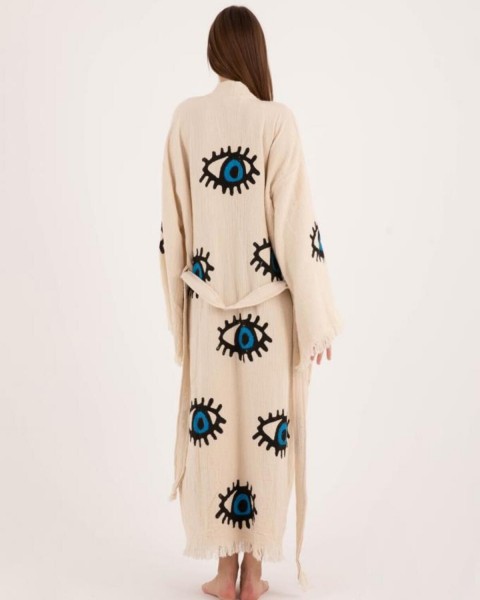 Göz Figür Desen Baskılı Kaftan Kimono